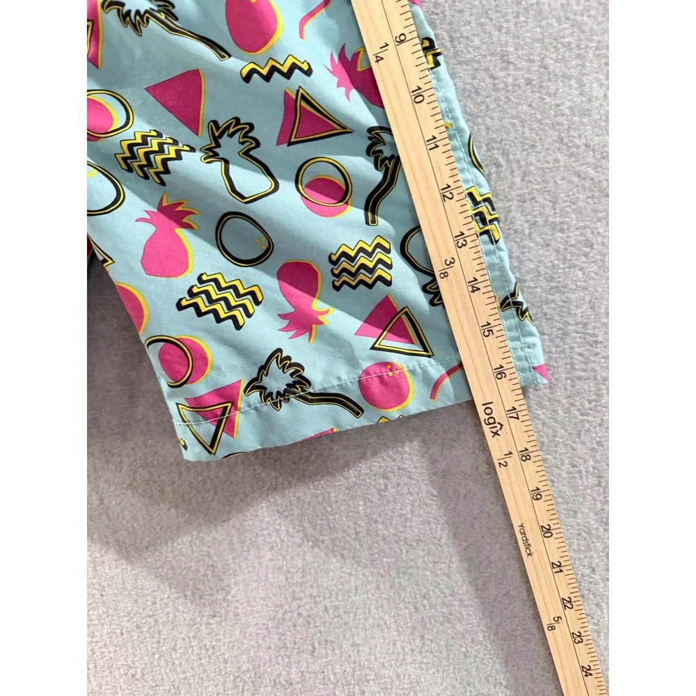 Beach Bros Boys Retro Geometric Pineapple Swim Trunks Blue Pink Size 10